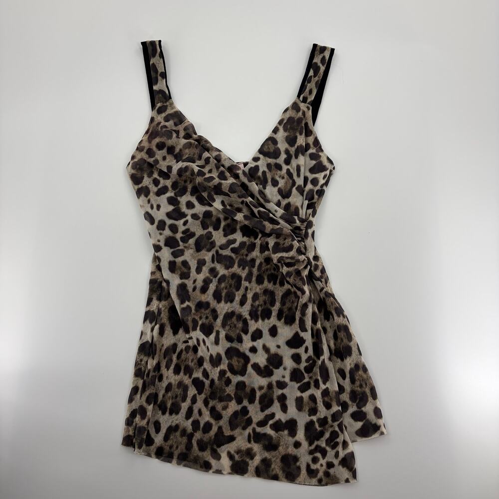 Sweet Pea by Stacy Frati Y2K Leopard Print Mesh Faux Wrap Tank Top - Picture 2 of 8
